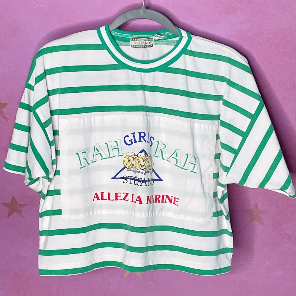 Vintage Stefano International Natural Origins Cropped Striped Top Women's Size L